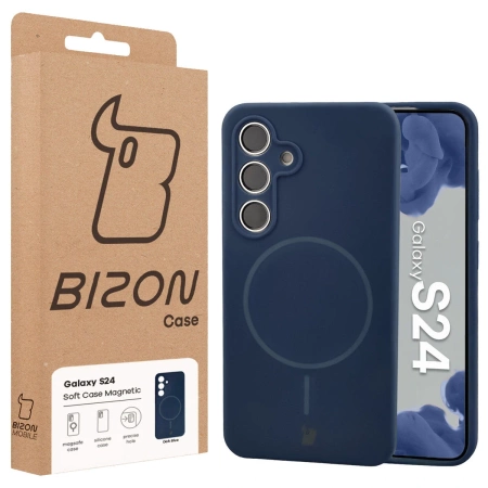 Silikonowe etui z pierścieniem magnetycznym Bizon Soft Case Magnetic do Galaxy S24, granatowe