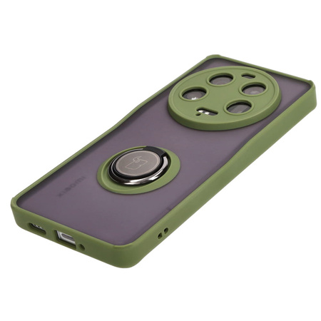 Etui z uchwytem na palec Bizon Case Hybrid Ring do Xiaomi 13 Ultra, przydymione z zieloną ramką