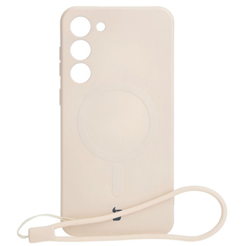 Etui silikonowe z pierścieniem magnetycznym Bizon Case Silicone Magnetic do Galaxy S23 Plus, beżowe