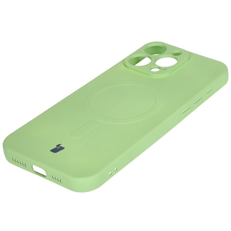 Silikonowe etui z pierścieniem magnetycznym Bizon Case Silicone Magnetic do iPhone 16 Pro Max, jasnozielone