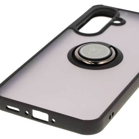 Etui z uchwytem na palec Bizon Case Hybrid Ring do Galaxy A56 5G, przydymione z czarną ramką