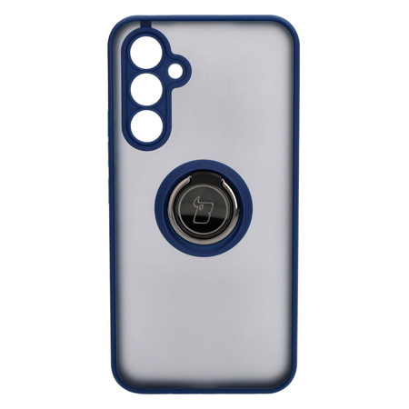 Etui z uchwytem na palec Bizon Case Hybrid Ring do Galaxy A54 5G, przydymione z granatową ramką