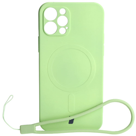 Etui silikonowe z pierścieniem magnetycznym Bizon Case Silicone Magnetic do iPhone 12 Pro, jasnozielone