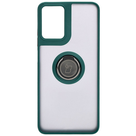 Etui z uchwytem na palec Bizon Case Hybrid Ring do Motorola Moto G04 / G24 / G24 Power, przydymione z ciemnozieloną ramką