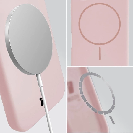 Silikonowe etui z pierścieniem magnetycznym Bizon Soft Case Magnetic do iPhone 16 Pro Max, jasnoróżowe
