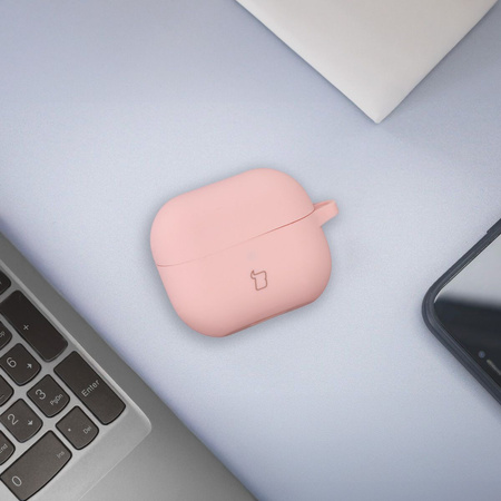 Silikonowe etui z karabińczykiem Bizon Case Headphone Silicone do Galaxy Buds 3/3 Pro/3 FE, jasnoróżowe