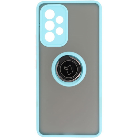 Etui z uchwytem na palec Bizon Case Hybrid Ring do Galaxy A53 5G, przydymione z jasnoniebieską ramką