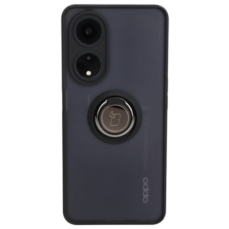 Etui z uchwytem na palec Bizon Case Hybrid Ring do Oppo A98 5G, przydymione z czarną ramką