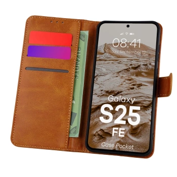 Etui z klapką Bizon Case Pocket do Galaxy S25 FE, brązowe