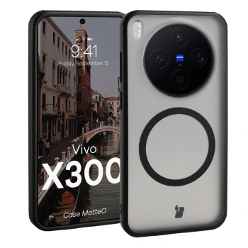 Etui z pierścieniem magnetycznym Bizon Case MatteO do Vivo X300, przydymione-czarne