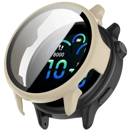 Etui ze szkłem do zegarka Bizon Case+Glass Watch do Garmin Vivoactive 6, beżowe