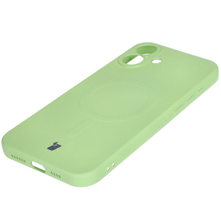 Silikonowe etui z pierścieniem magnetycznym Bizon Case Silicone Magnetic do iPhone 16 Plus, jasnozielone