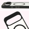 Etui z pierścieniem magnetycznym Bizon Case MatteO do Google Pixel 9/9 Pro, półprzezroczyste z czarną ramką