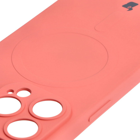 Etui silikonowe z pierścieniem magnetycznym Bizon Case Silicone Magnetic do iPhone 14 Pro, brudnoróżowe