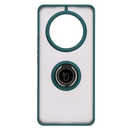 Etui z uchwytem na palec Bizon Case Hybrid Ring do Honor Magic7 Lite, przydymione z ciemnozieloną ramką