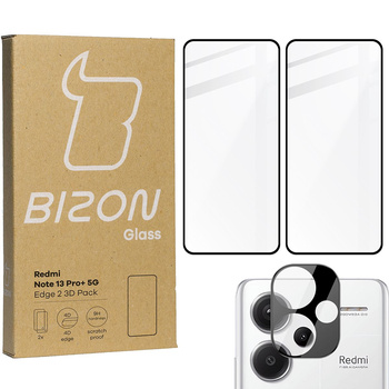 Szkło hartowane Bizon Glass Edge 2 3D Pack - 2 sztuki + ochrona na obiektyw, Xiaomi Redmi Note 13 Pro+ 5G, czarne
