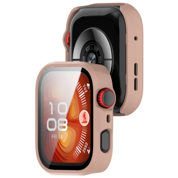 Etui ze szkłem do zegarka Bizon Case+Glass Watch do Huawei Watch Fit 4 Pro, różowe