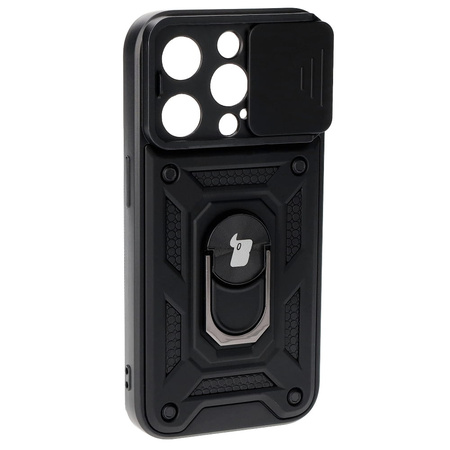 Etui Bizon Case CamShield Ring do iPhone 15 Pro, czarne