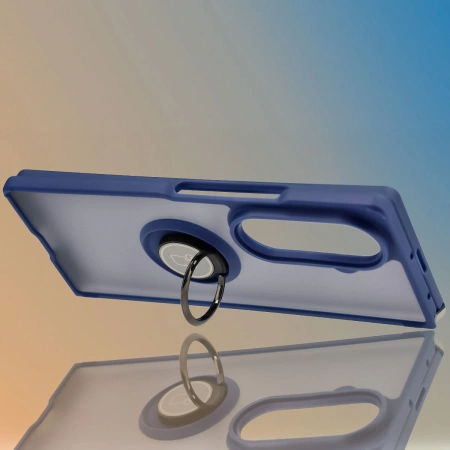 Etui z uchwytem na palec Bizon Case Hybrid Ring do Galaxy Z Fold7, przydymione z ciemnoniebieską ramką