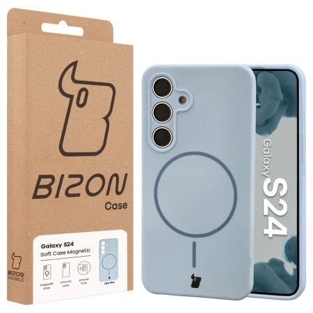 Silikonowe etui z pierścieniem magnetycznym Bizon Soft Case Magnetic do Galaxy S24, błękitne