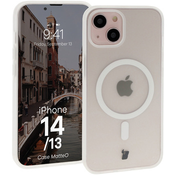 Etui z pierścieniem magnetycznym Bizon Case MatteO do iPhone 14 / Phone 13, półprzezroczyste z przezroczystą ramką