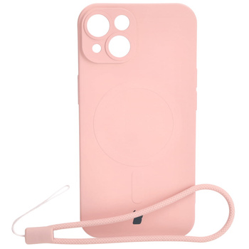 Etui silikonowe z pierścieniem magnetycznym Bizon Case Silicone Magnetic do iPhone 14, jasnoróżowe