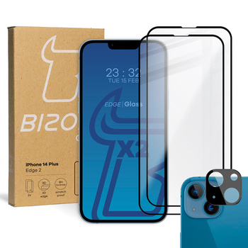 2x Szkło + szybka na aparat Bizon Edge 2 Pack do iPhone 14 Plus