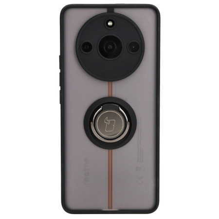 Etui z uchwytem na palec Bizon Case Hybrid Ring do Realme 11 Pro / 11 Pro+, przydymione z czarną ramką