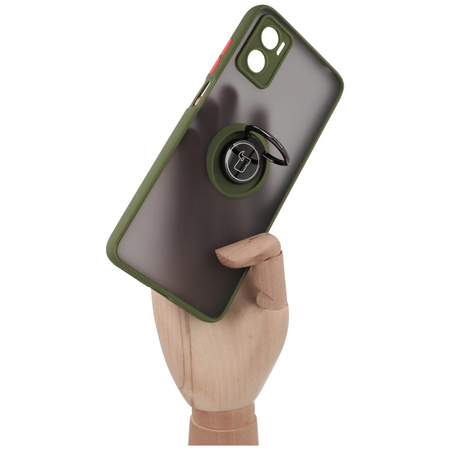 Etui z uchwytem na palec Bizon Case Hybrid Ring do Motorola Moto E22 / E22i, przydymione z zieloną ramką