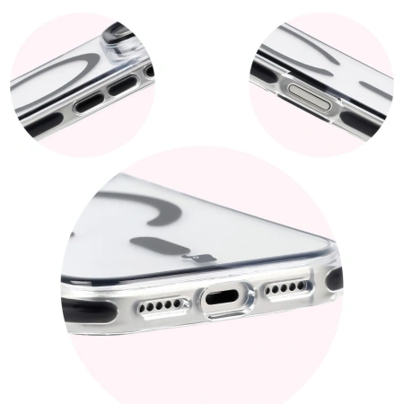 Etui z pierścieniem magnetycznym Bizon Case Marco do iPhone 17 Pro, przezroczyste z czarną ramką