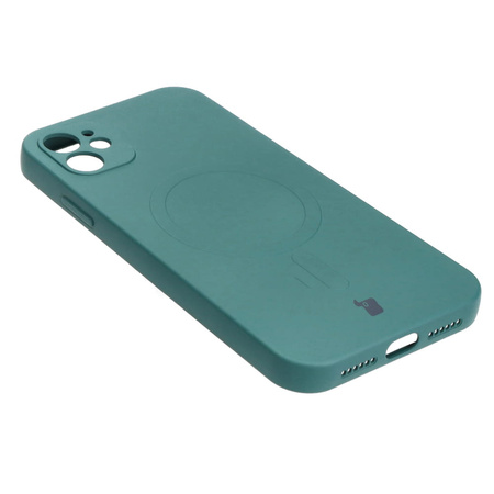 Etui silikonowe z pierścieniem magnetycznym Bizon Case Silicone Magnetic do iPhone 11, ciemnozielone