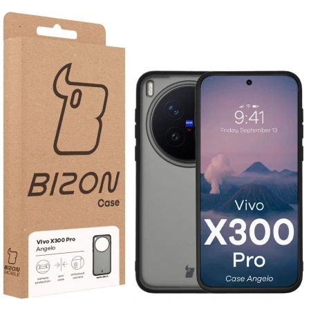 Etui Bizon Case Angelo do Vivo X300 Pro, przydymione z czarną ramką
