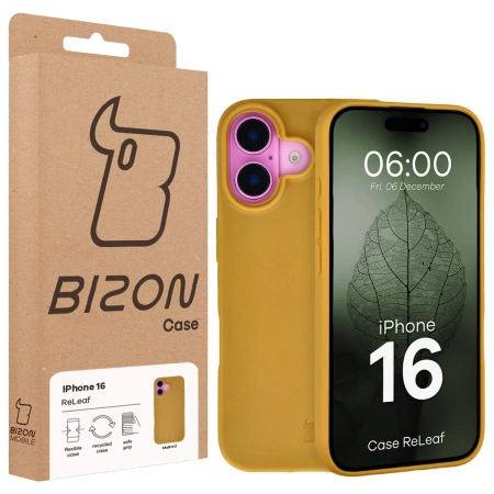 Etui z recyklingu Bizon Case ReLeaf do iPhone 16, ciemnożółte
