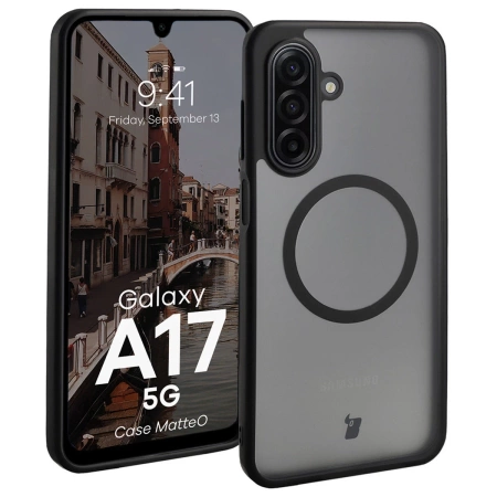 Etui z pierścieniem magnetycznym Bizon Case MatteO do Galaxy A17 5G, przydymione-czarne