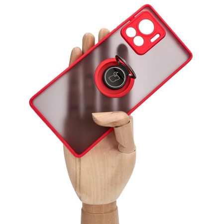 Etui z uchwytem na palec Bizon Case Hybrid Ring do Motorola Edge 30 Ultra, przydymione z czerwoną ramką