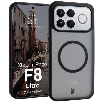 Etui z pierścieniem magnetycznym Bizon Case MatteO do Xiaomi POCO F8 Ultra, przydymione-czarne