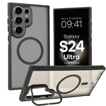 Etui z podstawką i pierścieniem magnetycznym Bizon Case Eclipse do Galaxy S24 Ultra, przydymione z czarną ramką