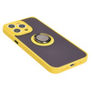Etui z uchwytem na palec Bizon Case Hybrid Ring do iPhone 15 Pro Max, przydymione z żółtą ramką