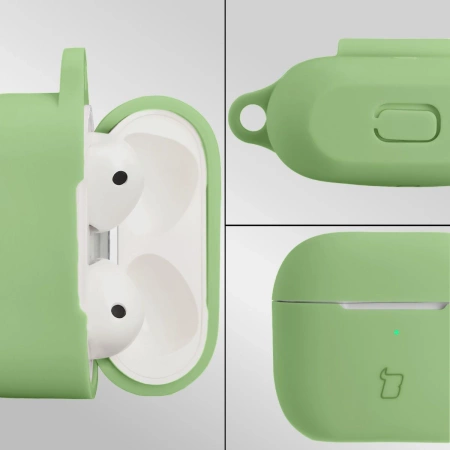Silikonowe etui z karabińczykiem Bizon Case Headphone Silicone do AirPods 3, jasnozielone