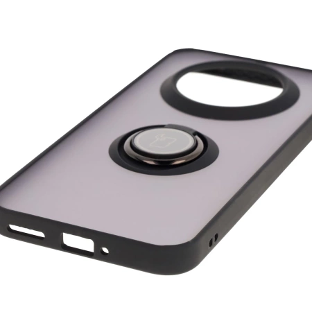 Etui z uchwytem na palec Bizon Case Hybrid Ring do Realme 14 Pro Plus 5G, przydymione z czarną ramką