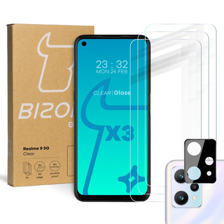 3x Szkło + szybka na aparat BIZON do Realme 9 5G