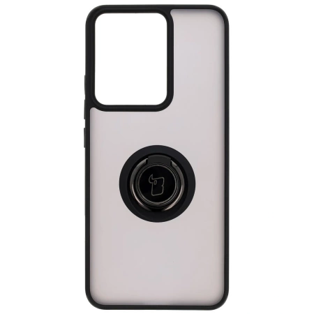 Etui z uchwytem na palec Bizon Case Hybrid Ring do Realme 14 5G / 14T 5G, przydymione z czarną ramką
