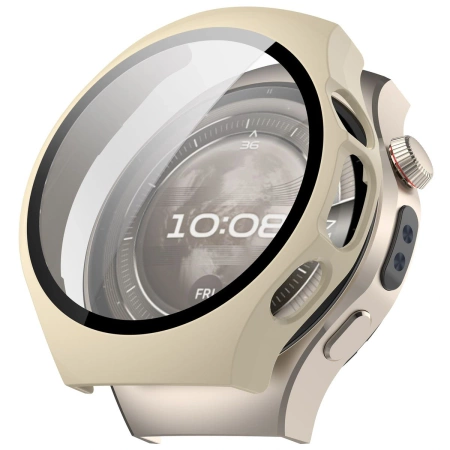 Etui ze szkłem do zegarka Bizon Case+Glass Watch do Huawei Watch 5 42 mm, beżowe