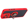 Etui z uchwytem na palec Bizon Case Hybrid Ring do iPhone 15 Pro, przydymione z czerwoną ramką