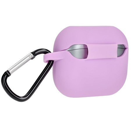 Silikonowe etui z karabińczykiem Bizon Case Headphone Silicone do Galaxy Buds 3/3 Pro/3 FE, jasnofioletowe