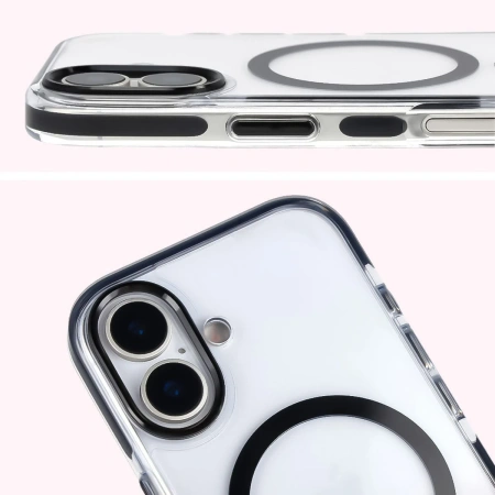 Etui z pierścieniem magnetycznym Bizon Case Marco do iPhone 17, przezroczyste z czarną ramką