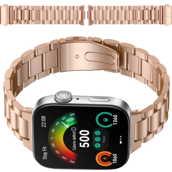 Pasek ze stali nierdzewnej Bizon Strap Watch Aura do Huawei Watch Fit 4 Pro/Fit 4/Fit 3, różowozłoty
