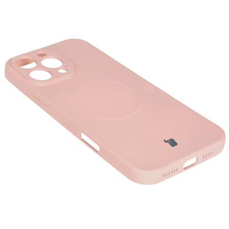 Silikonowe etui z pierścieniem magnetycznym Bizon Case Silicone Magnetic do iPhone 16 Pro, jasnoróżowe