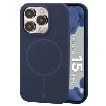 Silikonowe etui z pierścieniem magnetycznym Bizon Soft Case Magnetic do iPhone 15 Pro, granatowe