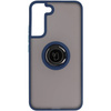 Etui z uchwytem na palec Bizon Case Hybrid Ring do Galaxy S22 Plus, przydymione z granatową ramką